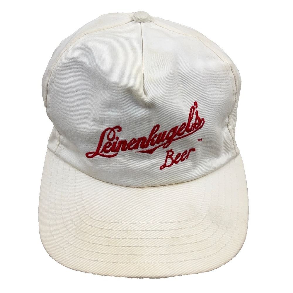 Vintage Leinenkugel Beer Hat Cap Snapback Made In USA 80s 90s Script Worn White